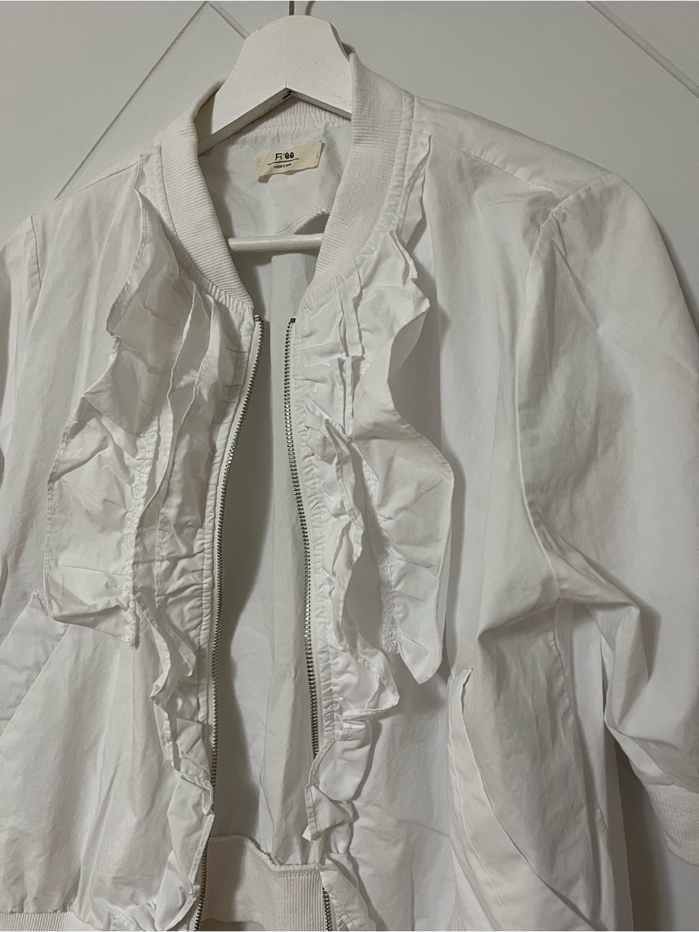 Free People White Ruffle-Front Zip Bomber Jacket - Picture 5 of 10